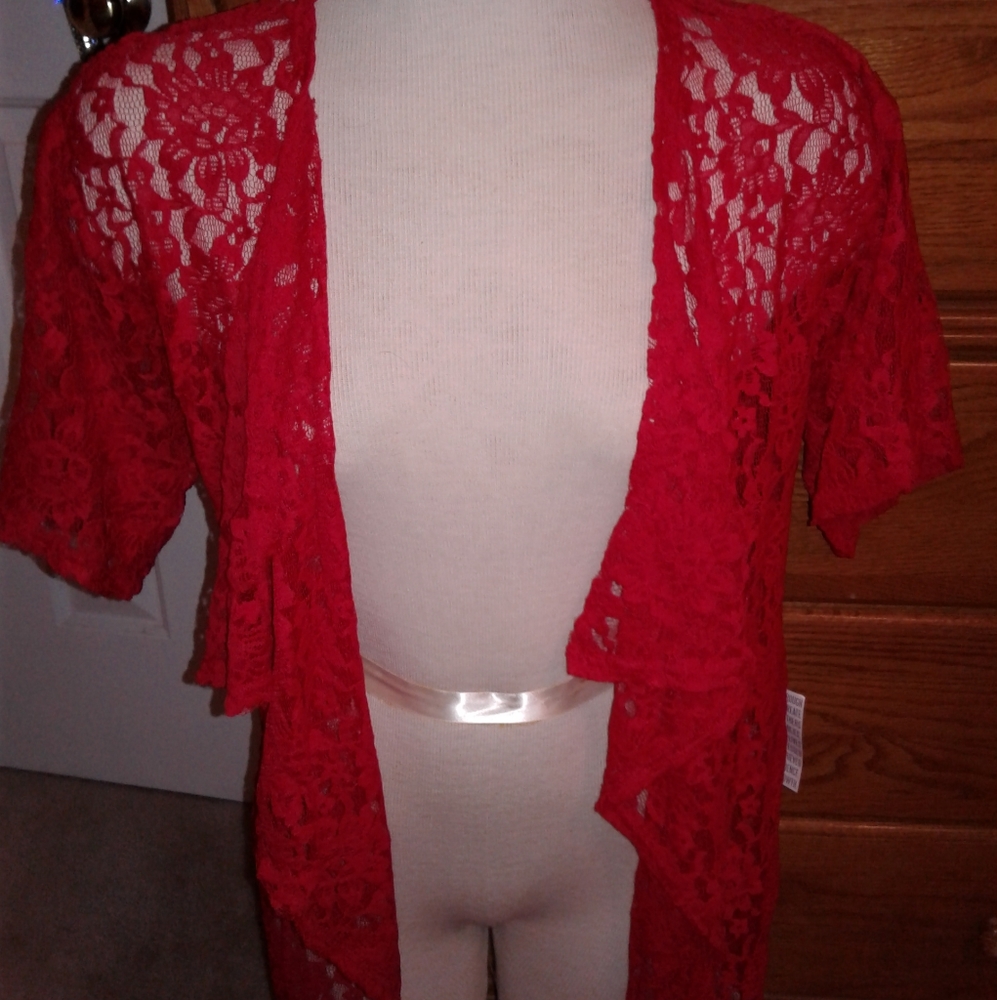 Red Lularoe Lace Monroe Top blouse shirt cover up